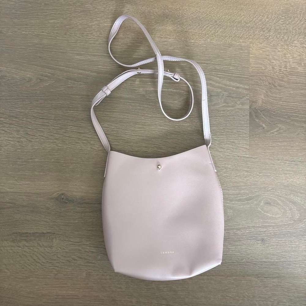 Samara Pink Leather Crossbody Bag Minimalist Adjustable Strap Gold Hardware